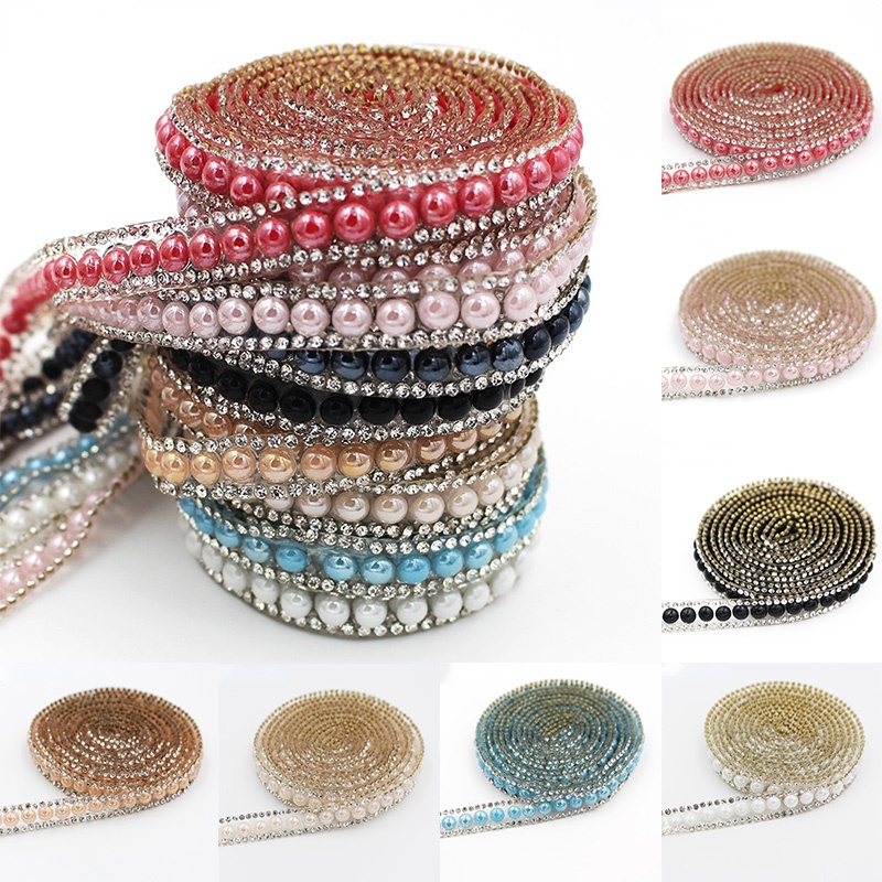 Cuộn Dây Ruy Băng Đính Ngọc Trai Giả 1 Yard Nhiều Màu Sắc Dùng Trang Trí