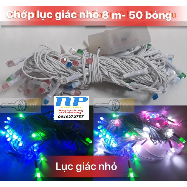 ĐÈN LED CHÓP ĐIỀU KHIỂN TỰ ĐỘNG HẠT LỤC GIÁC NHỎ ĐỦ MÀU - DÂY DÀI 8 MÉT 50 BÓNG