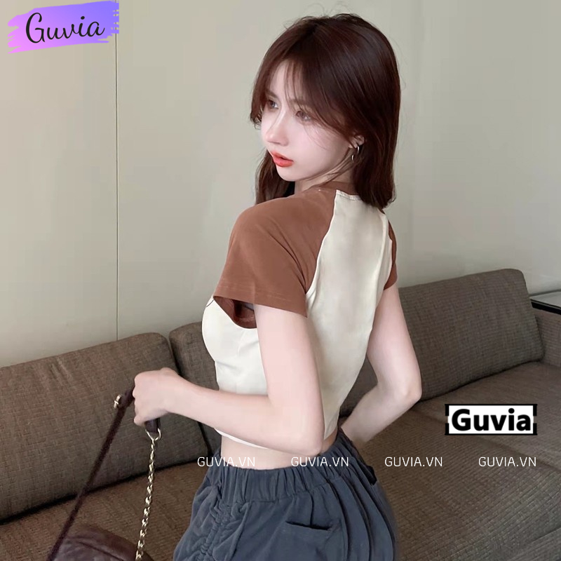 Áo Croptop Ôm Body Nữ BCO Cổ Tròn Tay Ngắn, Áo Thun Croptop Kiểu Sexy In Họa Tiết GUVIA CR62