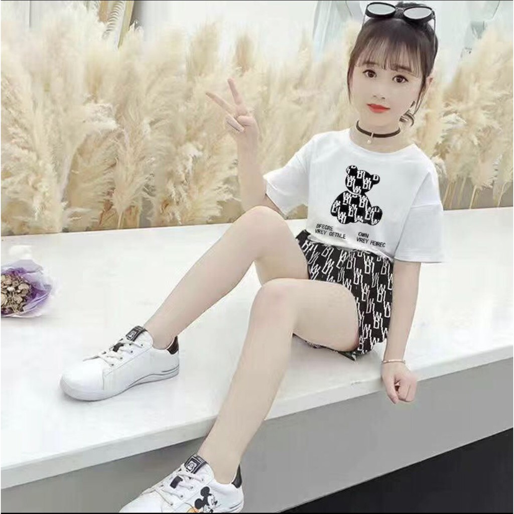 Bộ đồ bé gái Con Xinh cotton BEAR BR set quần áo trẻ am từ 5 đến 14 tuổi