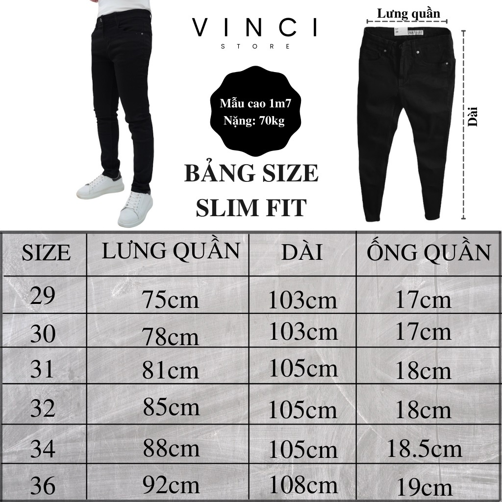 Quần Jean Nam Đen Trơn ZR VNXK Skinny & Slim Fit Ống Côn Co Dãn Tôn Dáng