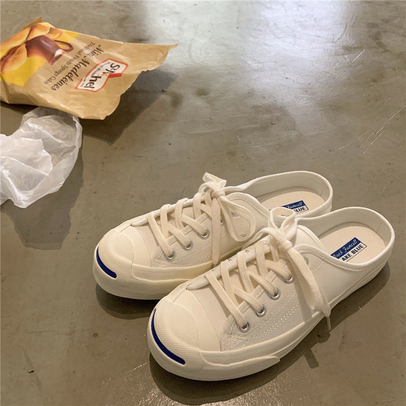 Giày lười vải canvas một nửa gót phong cách mùa hè năng động cho nữ