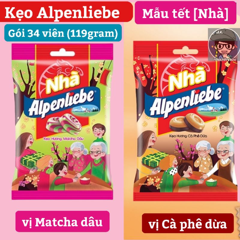 Kẹo Alpenliebe hương matcha dâu và cà phê dừa gói 34 viên