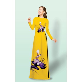 ÁO DÀI TRUYỀN THỐNG IN SEN TÍM CAO CẤP - KHÔNG KÈM QUẦN