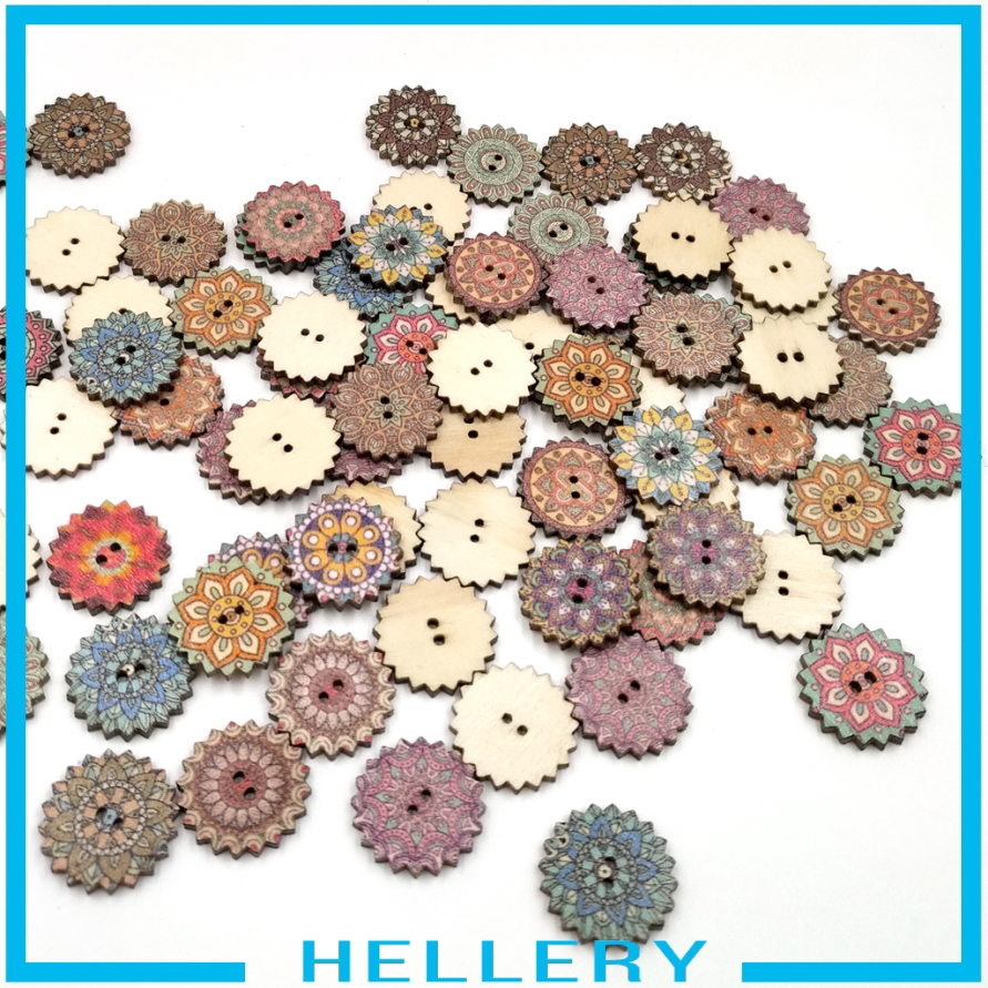Set 100 Nút Gỗ Tròn 2 Lỗ Nhiều Họa Tiết Dùng May Vá Thủ Công
