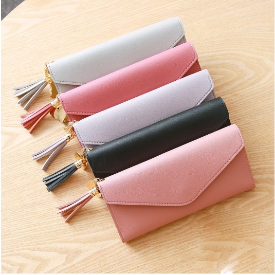 [XÃ HÀNG] [VÍ DÀI] Ví Nữ Dài Tua Rua+Trái Tim, Chất Liệu Da Pu, Thiết kế nhiều ngăn