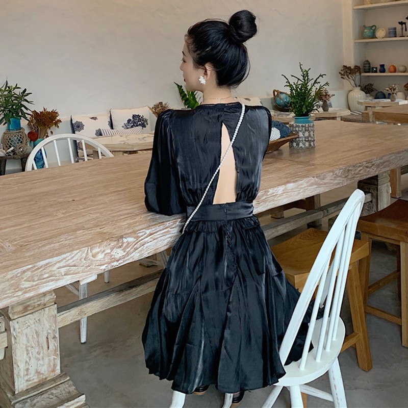 Đầm dáng xòe cổ v tay dài Emilyshop ulzzang
