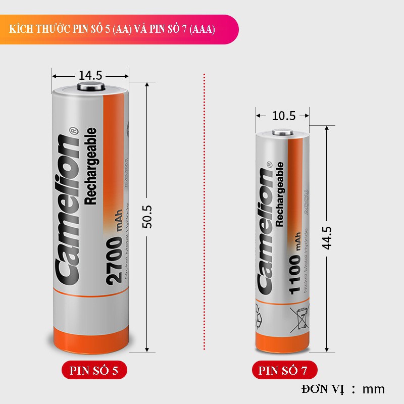 Bộ 8 pin sạc AA Camelion MẪU MỚI 2700mAh, pin chuyên dụng cho camera, micro...