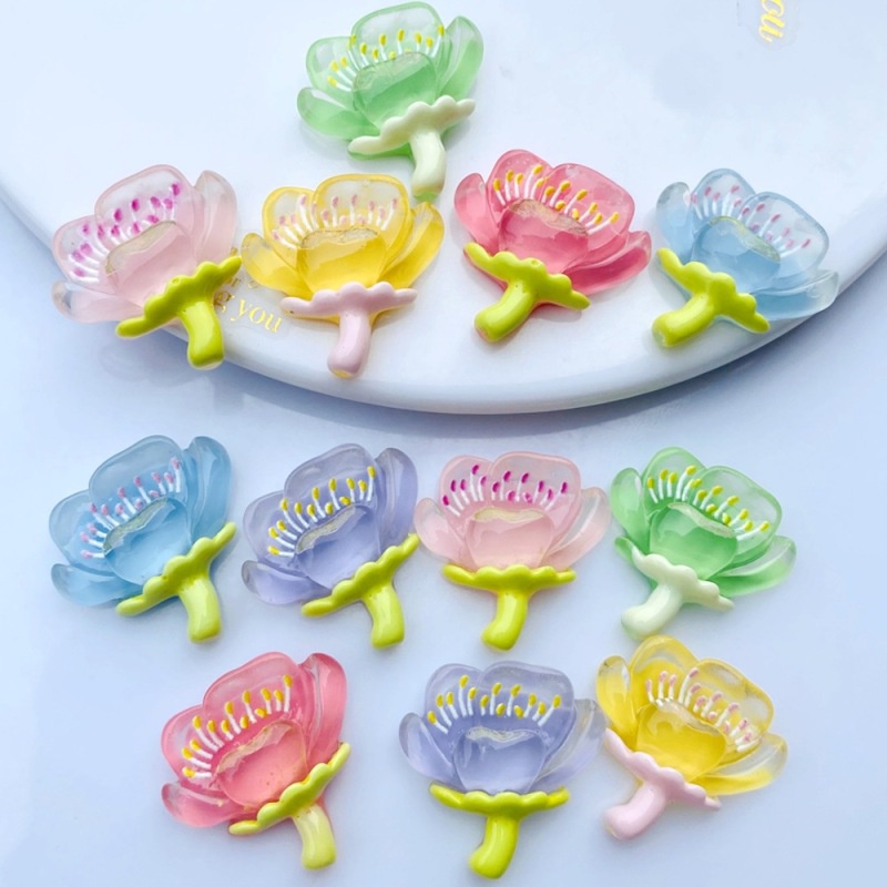 Set 10 Kẹp Tóc Bằng Nhựa Trong Suốt Hình Hoa Đào Diy