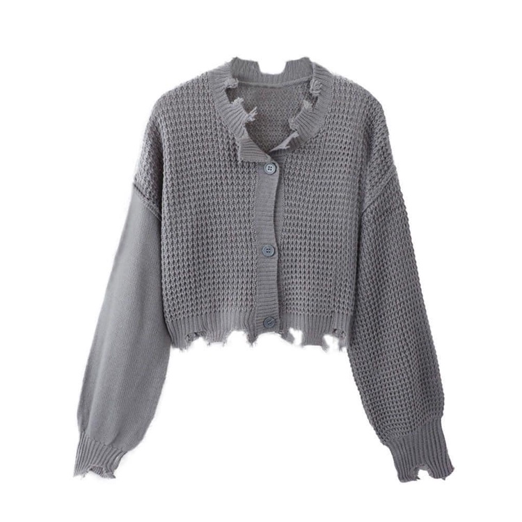 Áo len nữ dài tay dáng croptop, Áo cardigan dáng ngắn thiết kế tua rua phong cách trẻ trung