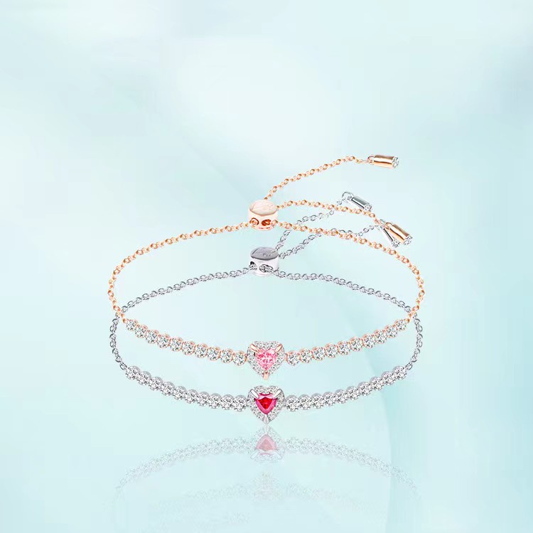Vòng Tay Swarovski Mạ Bạc 925 Đính Kim Cương Trái Tim Đơn Giản Thời Trang