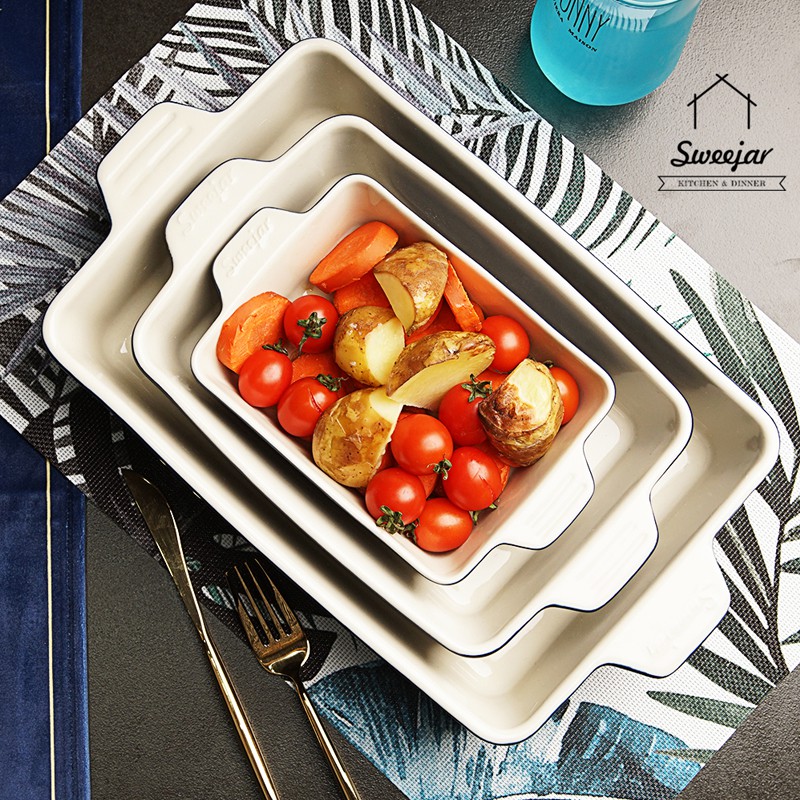 SWEEJAR Set 3 khay  bằng sứ có quai cầm