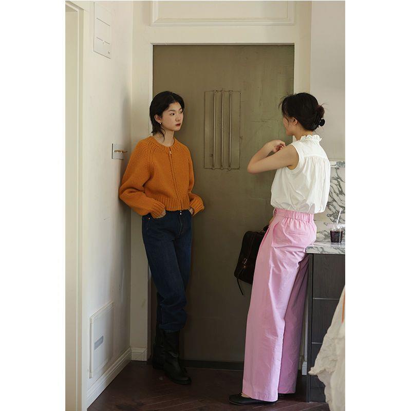 Áo Khoác Cardigan Len Dệt Kim Dày Dáng Rộng Cổ Tròn Dài Tay Phối Khóa Kéo Thời Trang Thu Đông Hàng Mới 2022