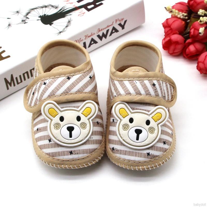 Giày cotton đế mềm họa tiết gấu hoạt hình cho bé 0-18 tháng tuổi