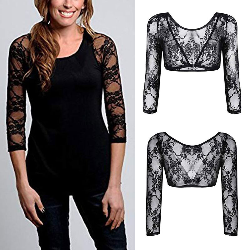 Xiangbao Áo Crop Top Lưới Ren Hoa Ngắn Không Đường May Xuyên Thấu Kích Thước Lớn Cho Nữ