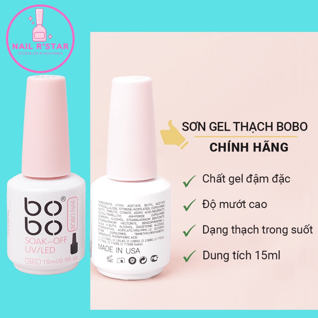 Sơn gel thạch Bobo chính hãng chất đậm đặc, bám móng, lên màu chuẩn 15ml  NAIL R’STAR