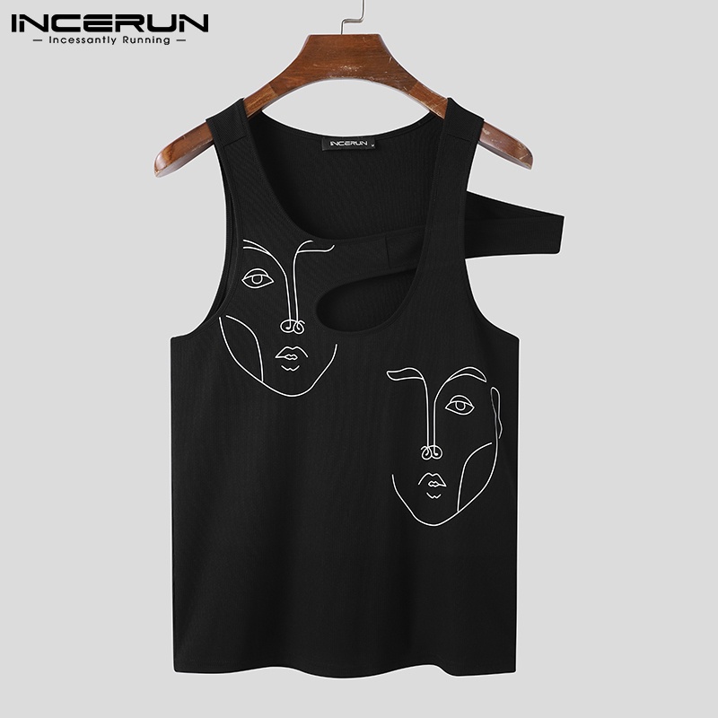 Áo tanktop INCERUN dành cho nam thiết kế không tay cắt lỗ in hình thời trang