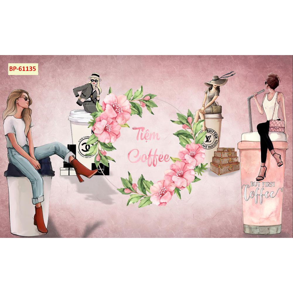 Tranh dán tường Quán Cafe, Trà Sữa, Trang Trí Cửa Hàng 3D tặng keo và dụng cụ dán