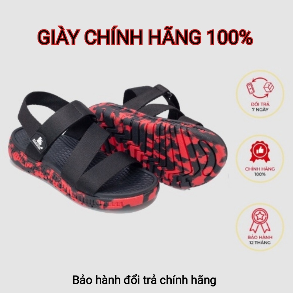 Dép quai ngang nam, giày sandal nữ đi học FACOTA chính hãng quai hậu màu đen đế đóm đỏ