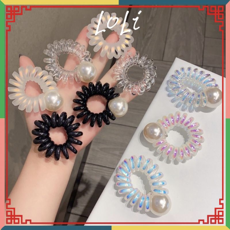 Dây cột tóc lò xo đính hạt ngọc sang chảnh