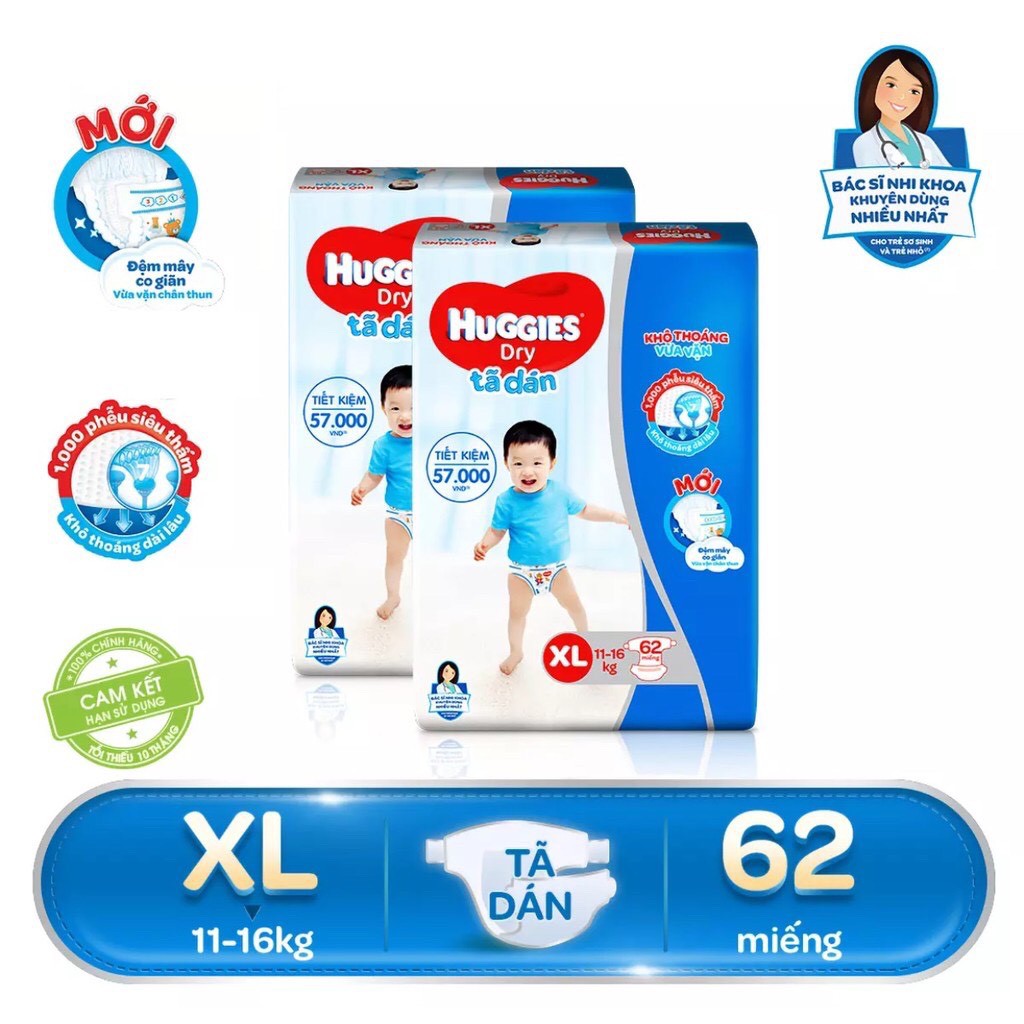 Bỉm Huggies quần/dán đủ size M74/L68/XL62/XXL56(Bao bì mới)