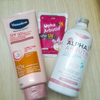 Combo sữa tắm dưỡng thể trắng da alpha arbutin và vaseline 50x