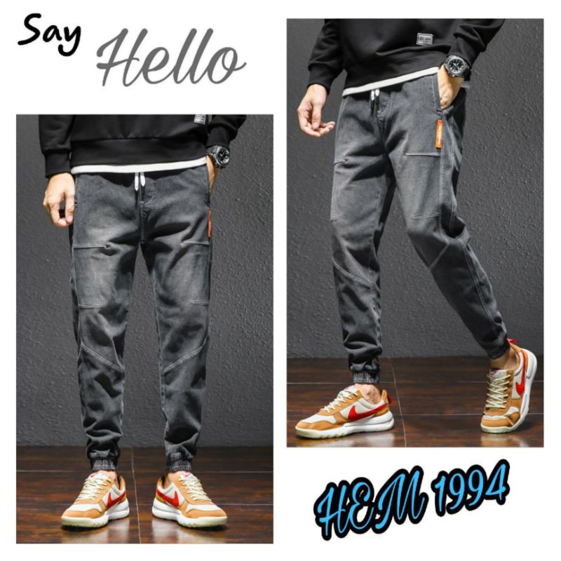 Y5802 - Quần jean jogger xuân thu ống rộng xu hướng mới