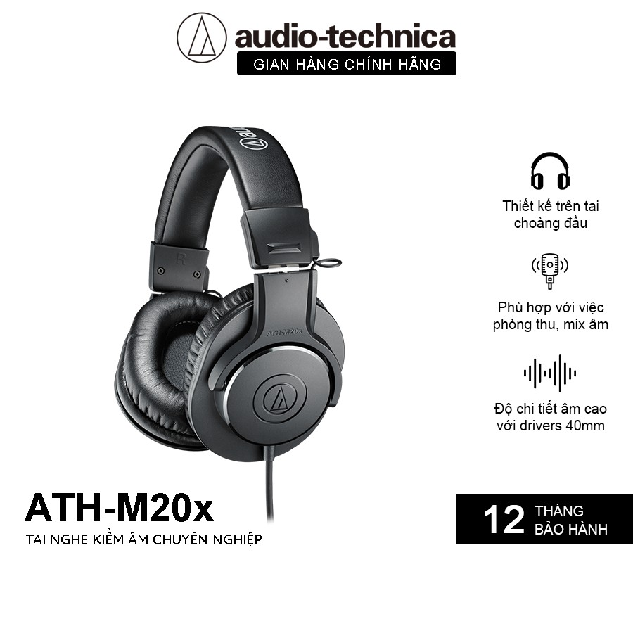 Tai Nghe Chụp Tai Audio Technica ATH-M20x Professional Hifi - Hàng Chính Hãng