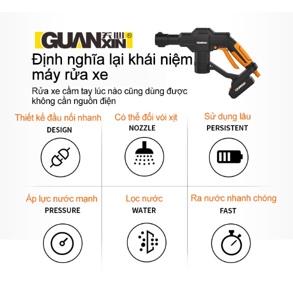 Máy rửa xe không dây, dùng pin lithium GUANXIN - Home and Garden