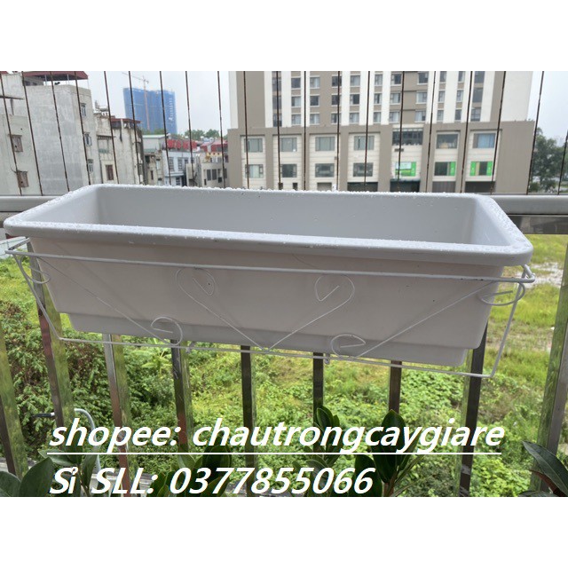 Combo Chậu Nhựa Trồng Cây Trồng Hoa và Móc Sắt Treo Ban Công dài hình chữ nhật, hình tròn dài 48cm* rộng 20cm* cao 16cm