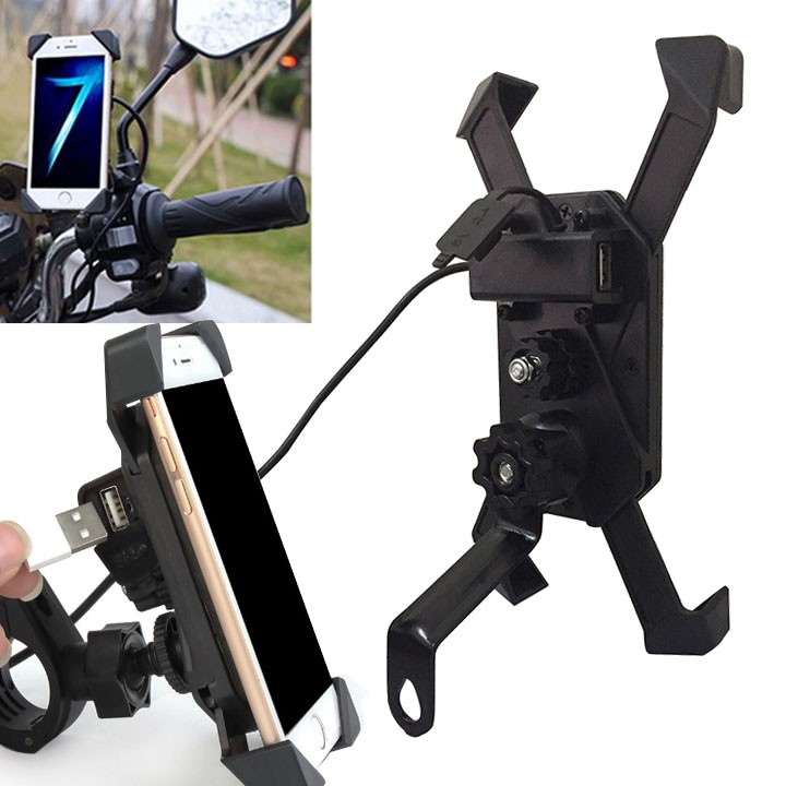 Giá Đỡ Điện Thoại Kiêm Cổng Sạc USB Gắn Chân Gương Xe Máy-bền đẹp