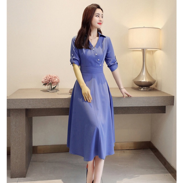 Đầm xoè chiffon đính nút xéo cao cấp size M L XL