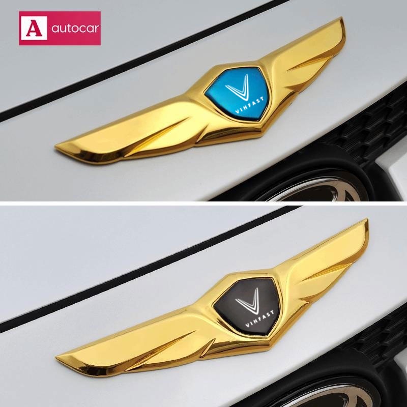 Đối với Vinfast Xe phía trước Đồ trang trí Nắp ca-pô Trang trí bằng kim loại Logo Đôi cánh thiên thần Dán phù hợp với VF8 VF9 E34 Phụ kiện