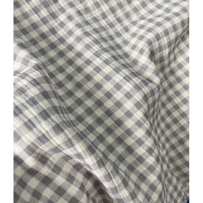Vải xô muslin 2 lớp caro xám