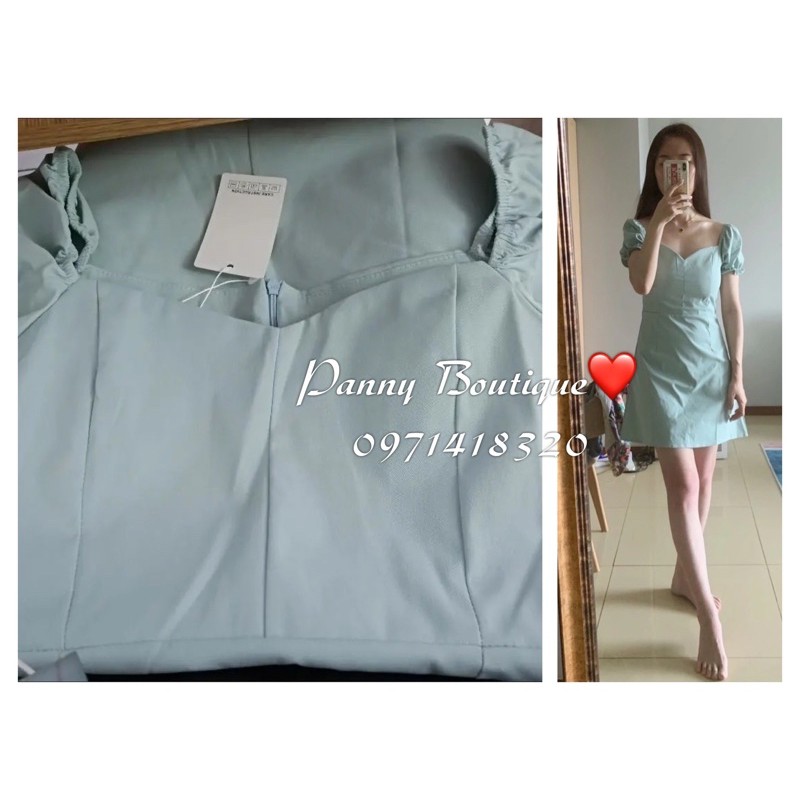 Đầm cổ vuông tay chun xanh mint , style ulzzang Hàn Quốc 🌻 Panny Boutique 🌻