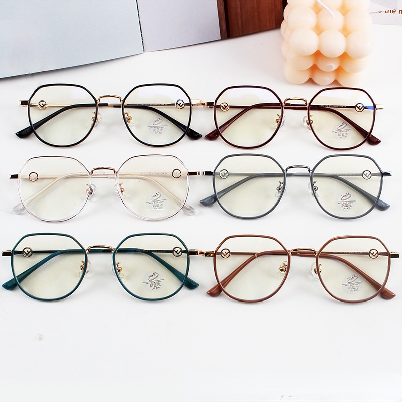 Mắt kính gọng kim loại tròn chống bức xạ phong cách retro Hàn Quốc