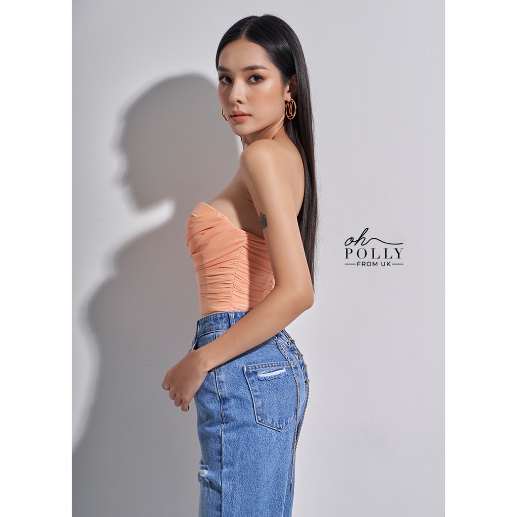 Oh Polly - Bodysuit vải lưới 2 lớp cúp ngực corset sexy