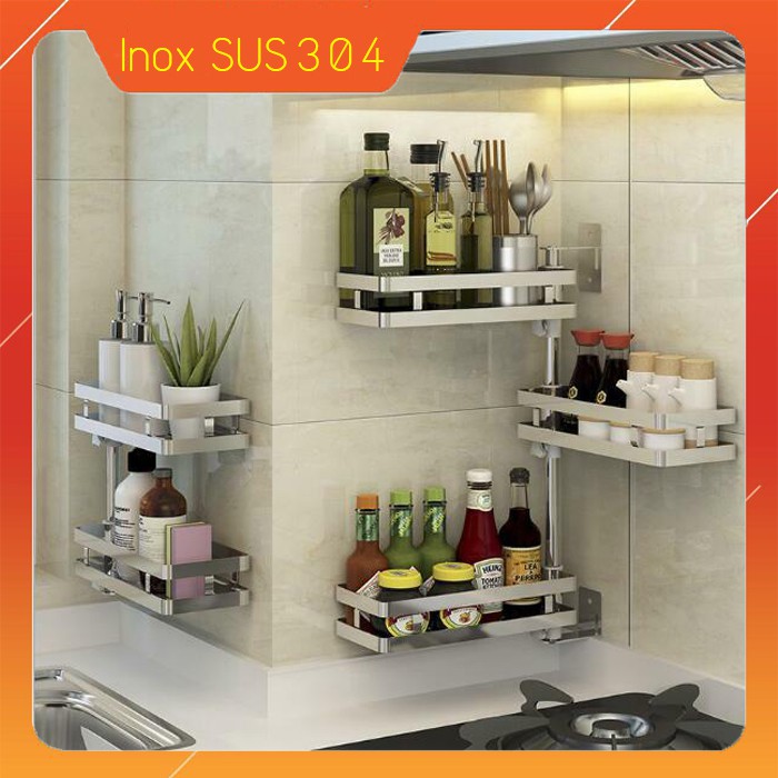 Giá Để Gia Vị Inox SUS304 Dán Tường - Kệ Xoay 180 độ lắp đặt mọi ví trí [BẢO HÀNH 2 NĂM]