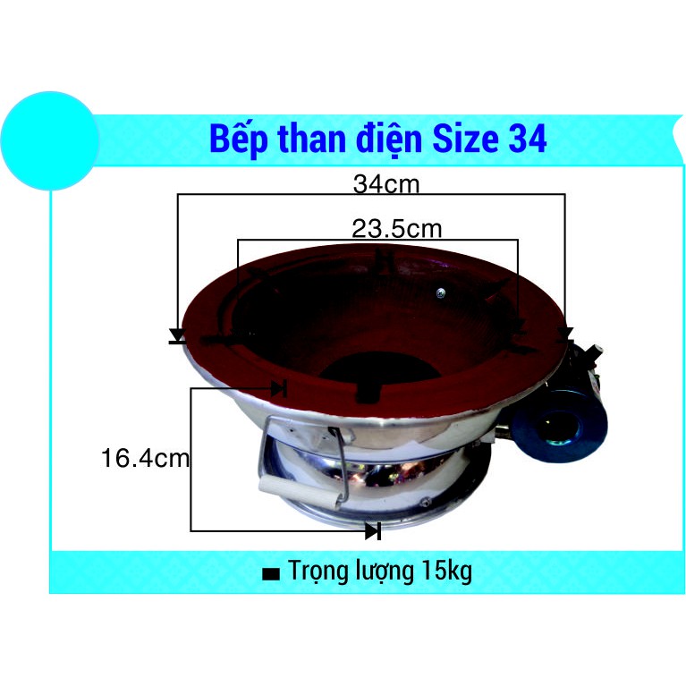 Lò nướng than hoa có quạt gió sạc điện TRÍ VIỆT 34cm loại phẳng nướng gia đình, nấu nước lèo