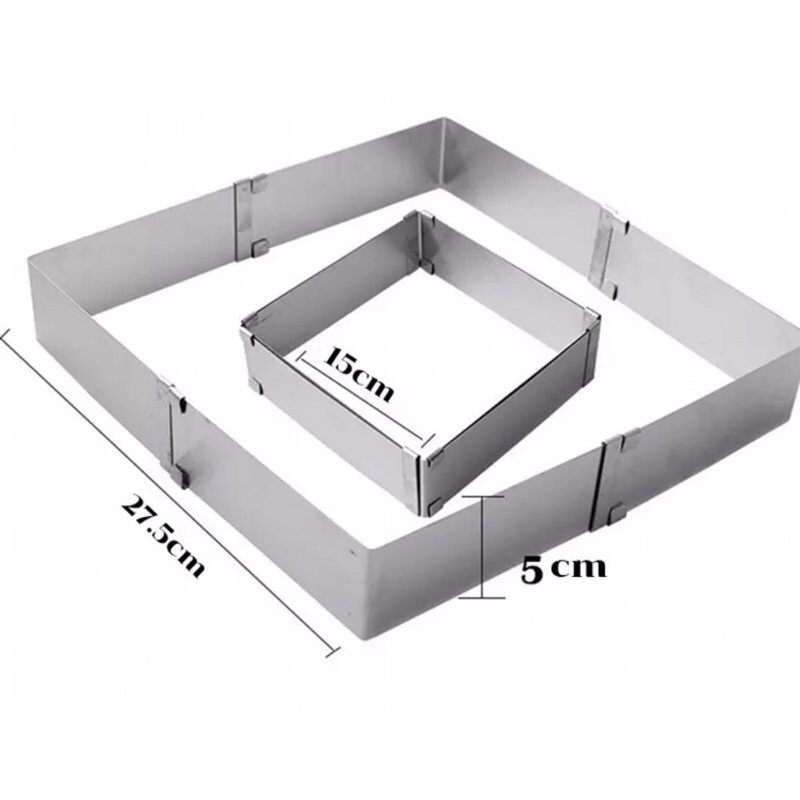 Ring vuông điều chỉnh kích thước 15cm tới 28cm làm bánh bông lan, bánh mousse