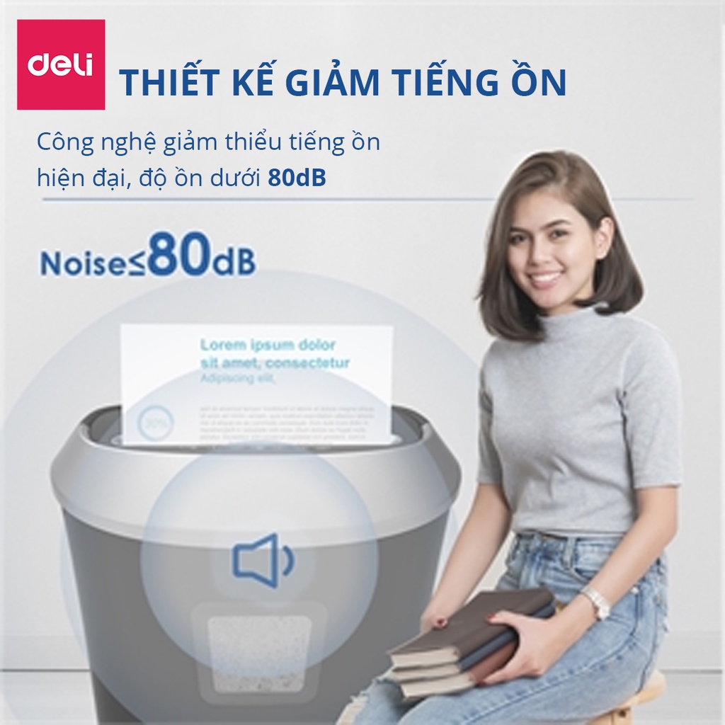 Máy Hủy Tài Liệu Deli E9948 Cao Cấp, Máy Hủy Giấy Tờ Card CD Cho Doanh Nghiệp, Văn Phòng, Nhà Trường Bảo Mật Thông Tin