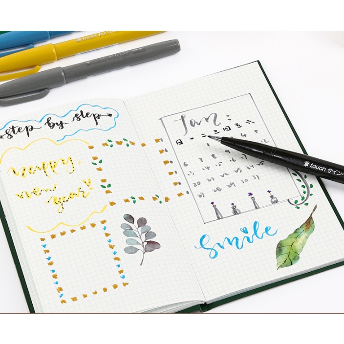 Bút viết thư pháp, bút viết calligraphy Pentel Fude Touch Brush Sign mực nhiều màu - 24 màu