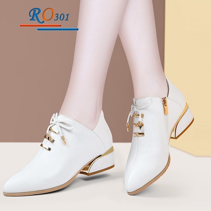 Giày boots nữ cổ ngắn 4p hàng hiệu rosata đẹp hai màu đen trắng ro301