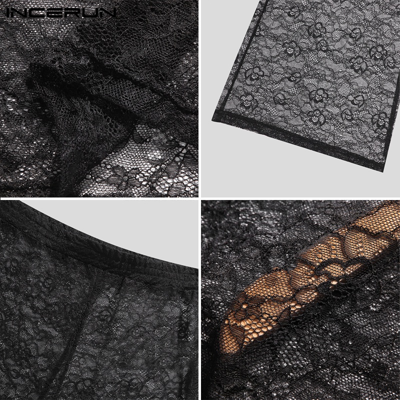 Quần dài INCERUN ống rộng lưng thun phối ren nhìn thấu phong cách gợi cảm cho nam