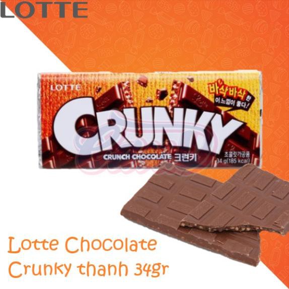 Lotte Chocolate Crunky thanh 34gr