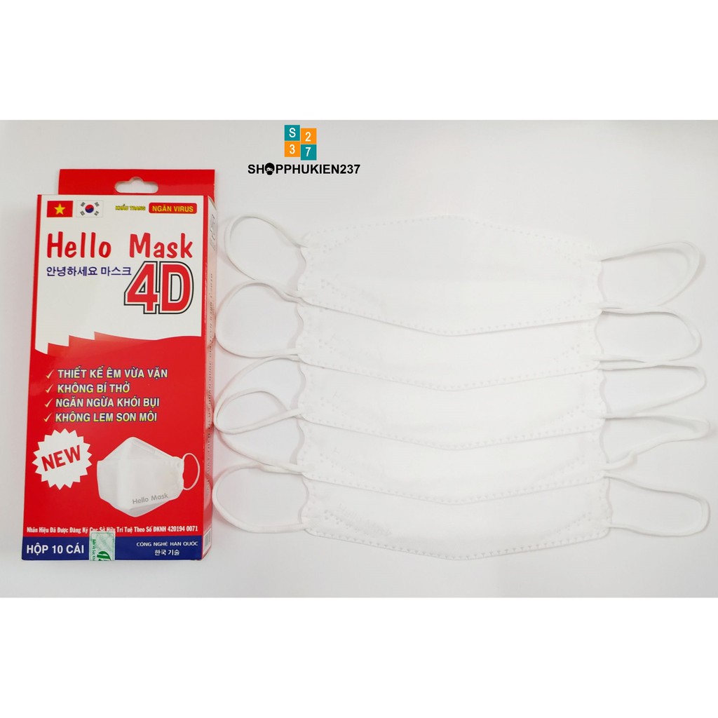 Khẩu trang 4D Hello Mask 10 cái / hộp chất liệu 4 lớp vải sms cao cấp