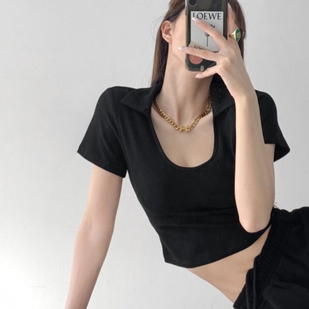 Áo croptop có cổ HAGA áo ôm body cổ khoét chữ u AU52