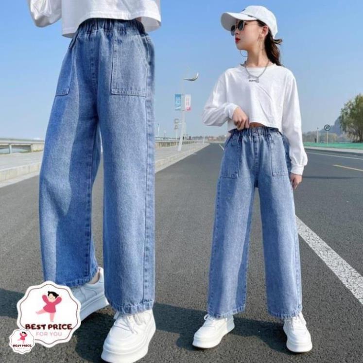 Quần jean ống rộng cho bé gái 3 - 12 tuổi☑️ Quần áo bé 10 tuổi hà nội☑️ Thời trang ống rộng bé gái mập 35kg, 40kg, 45kg