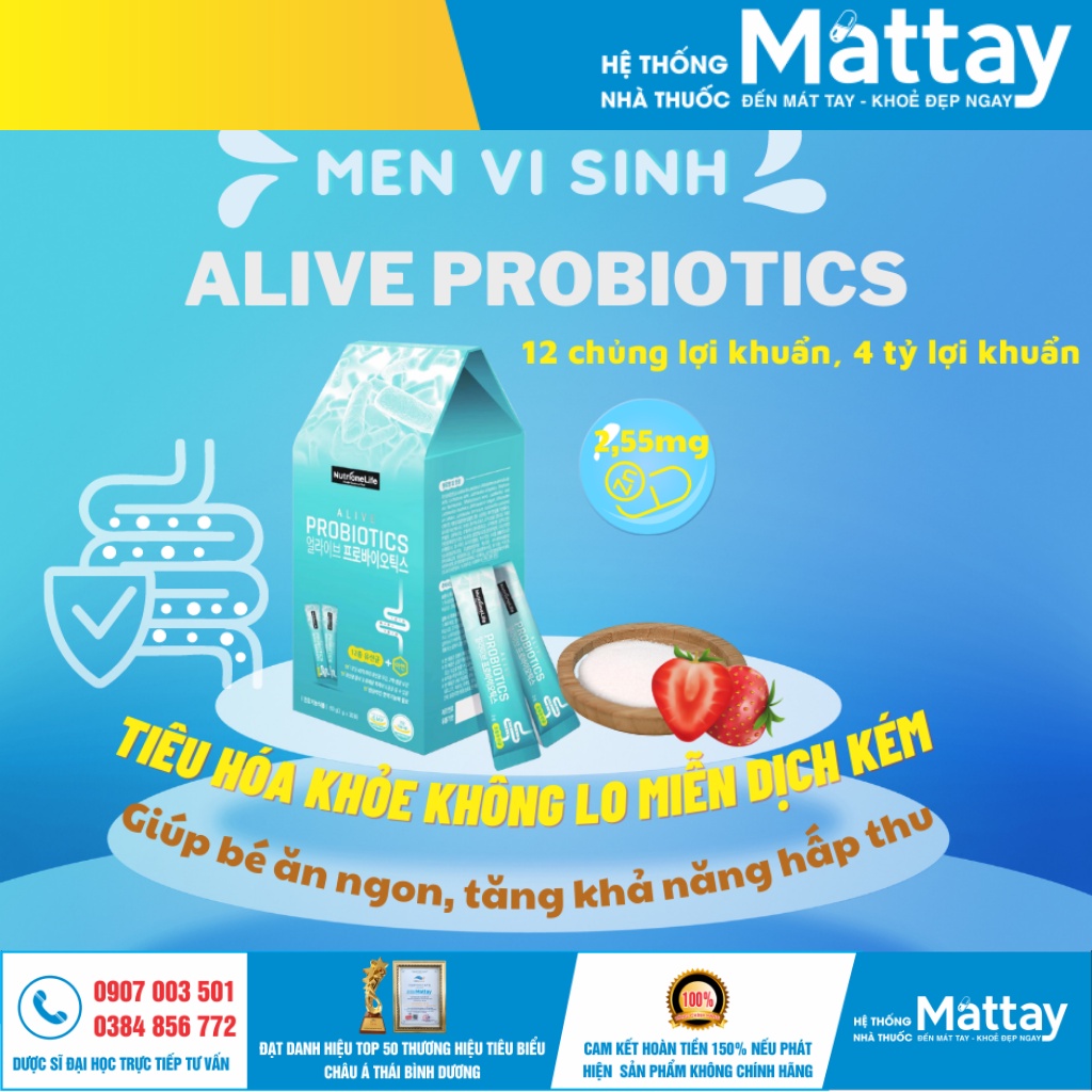 Alive Probiotics Hàn Quốc - Bổ sung lợi khuẩn, tăng cường hệ miễn dịch, cải thiện tình trạng táo bón, tiêu chảy (30 gói)