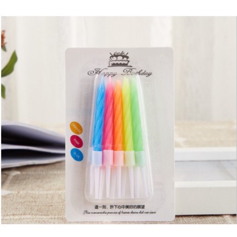 Vỉ 10 cây nến xoắn nhiều màu trang trí bánh kem sinh nhật